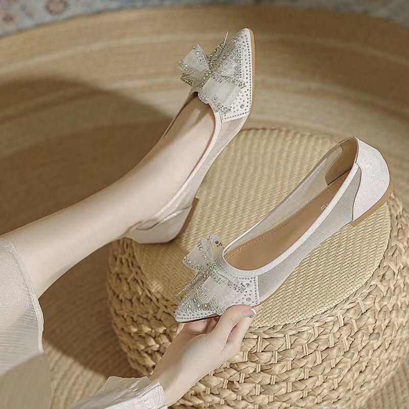 Premium Strass Netz Sandalen Damen Sommer spitze flache Schuhe neue atmungsaktive Beanie Schuhe weiche Sohle sanfte Dame Einzel Schuhe