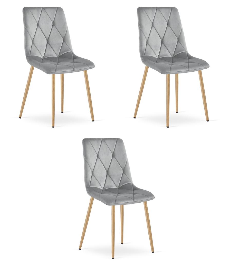 LIBRA Chair - Light Gray Velvet / Wood Color Legs X 3