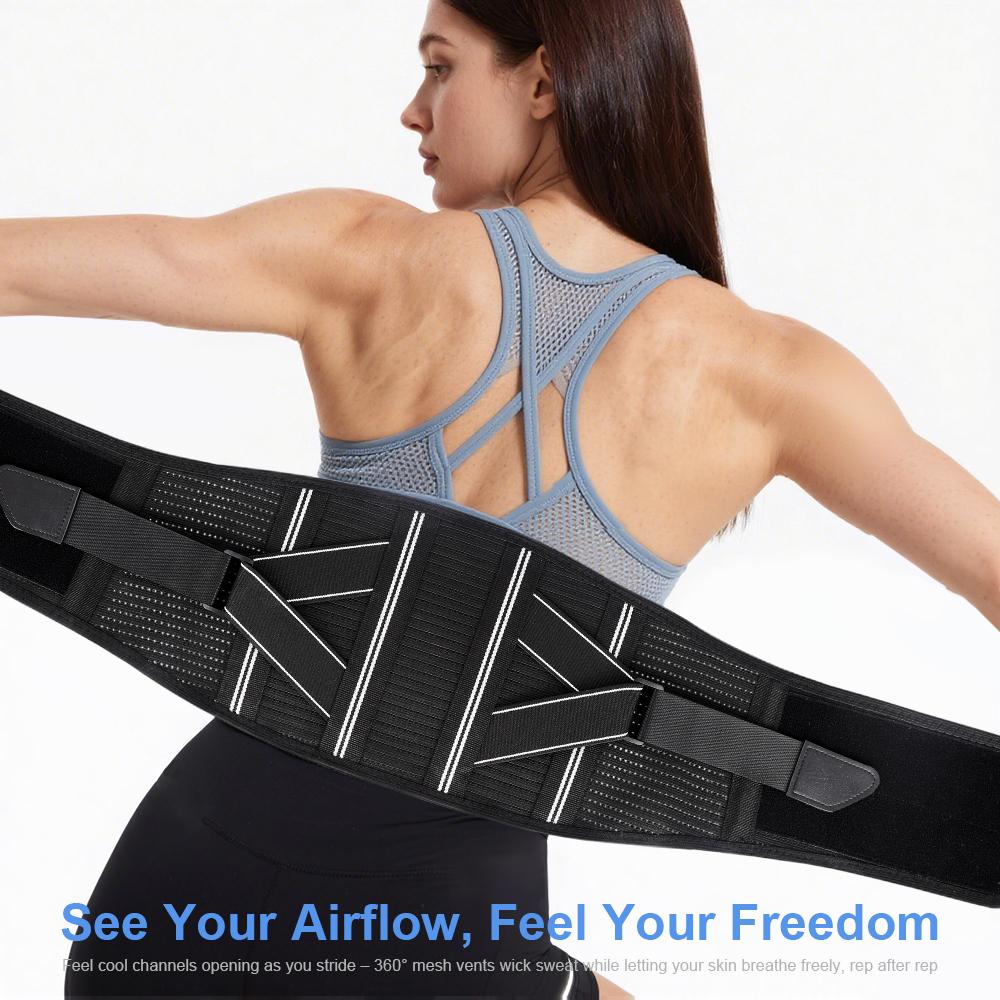 Rückenstützen zur Linderung von Schmerzen im unteren Rücken mit 4 Stäben, atmungsaktiver Rückenstützgürtel für Männer/Frauen für die Arbeit, Lendenstützgürtel