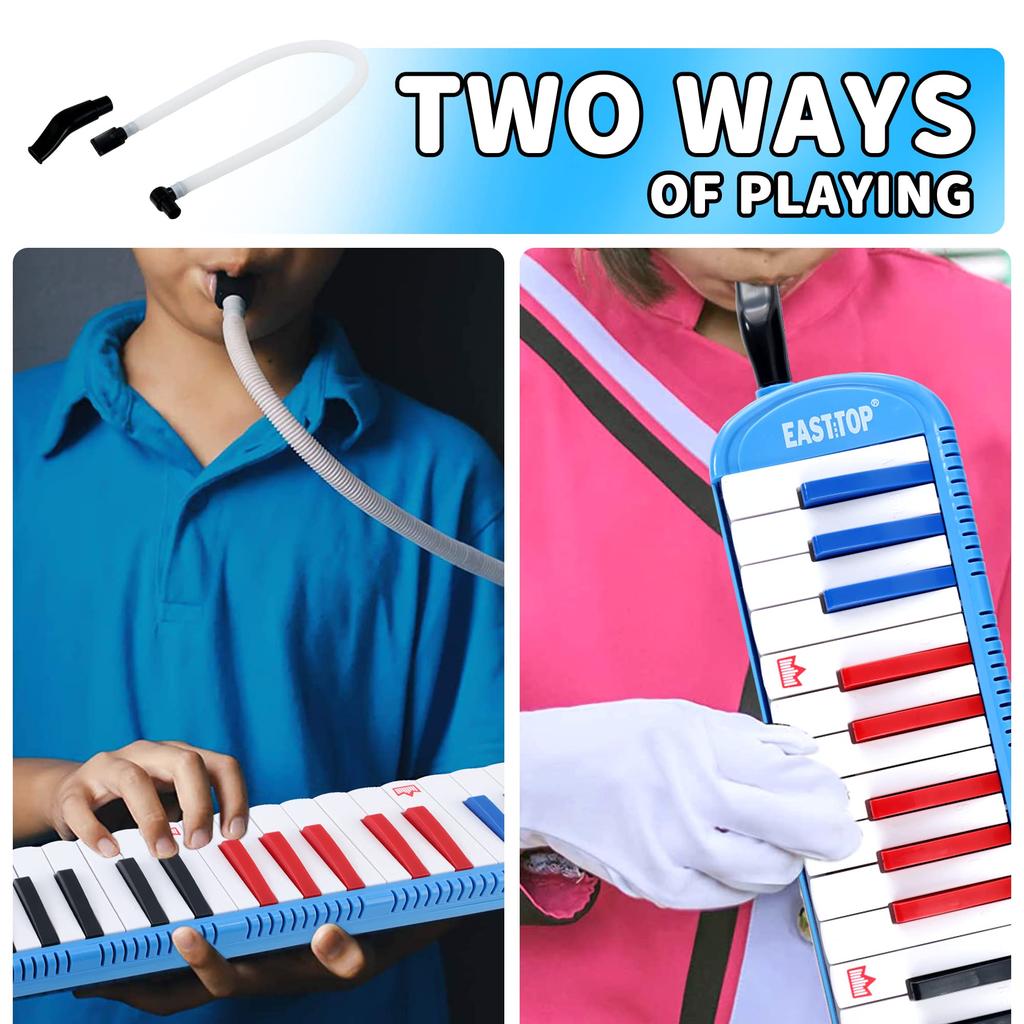 East Top 37-Key Keyboard Harmonica for Elementary School Students, Lightweight, Melody Piano, with Mouthpiece, Hose, Standing Playing, and Case