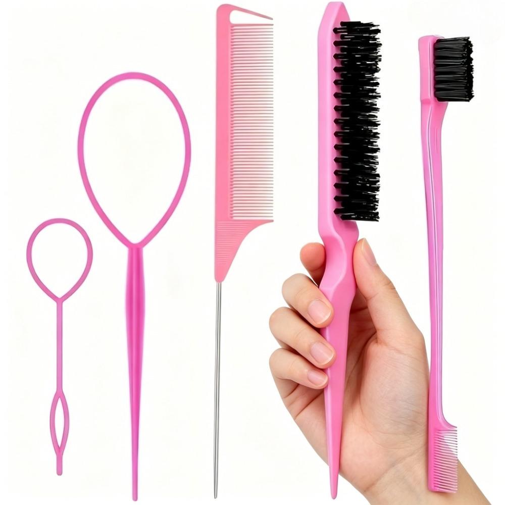 5Pcs Hair Styling Tools Set Rat Tail Comb Dual-End Eyebrow Brush Triple Row Hairbrush Hair Coiler Salon Styling Combs for Women