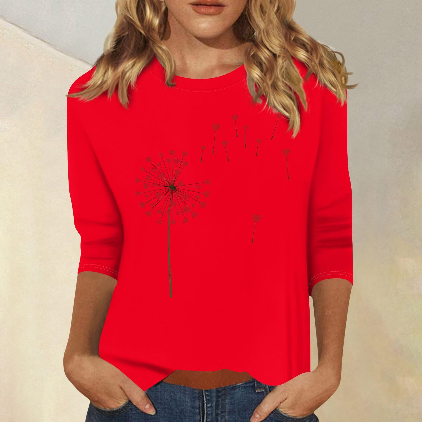 

Женская мода повседневный принтованный топ с семью рукавами и круглым вырезом M красный