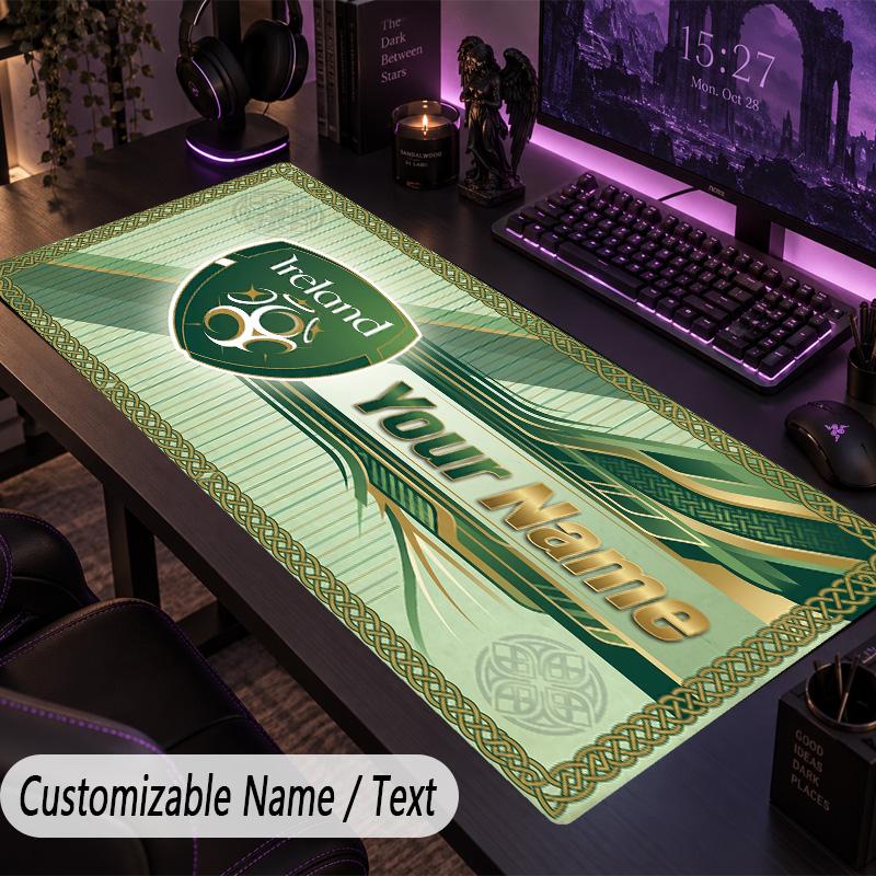 Large Mouse PadIreland Rugby Custom Name Text Personalized Desk Mat Non Slip Gaming Pad