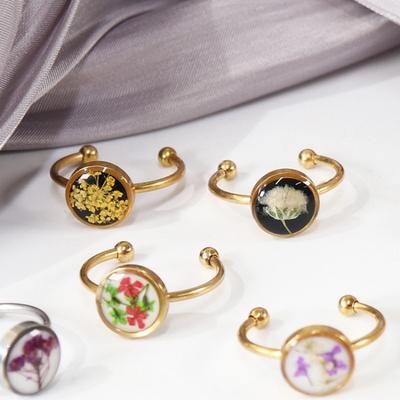 Wency Edelstahl Trockenblumen Runde Ringe Für Frauen Ewige Blume Offener Fingerring Schmuck Ehering Geschenk Neu