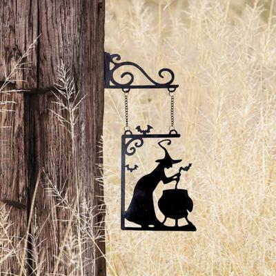 Metal Witch Pendant Wall Art Home Decor Gothic Mystical Figurine Study Bedroom Fantasy Ornament
