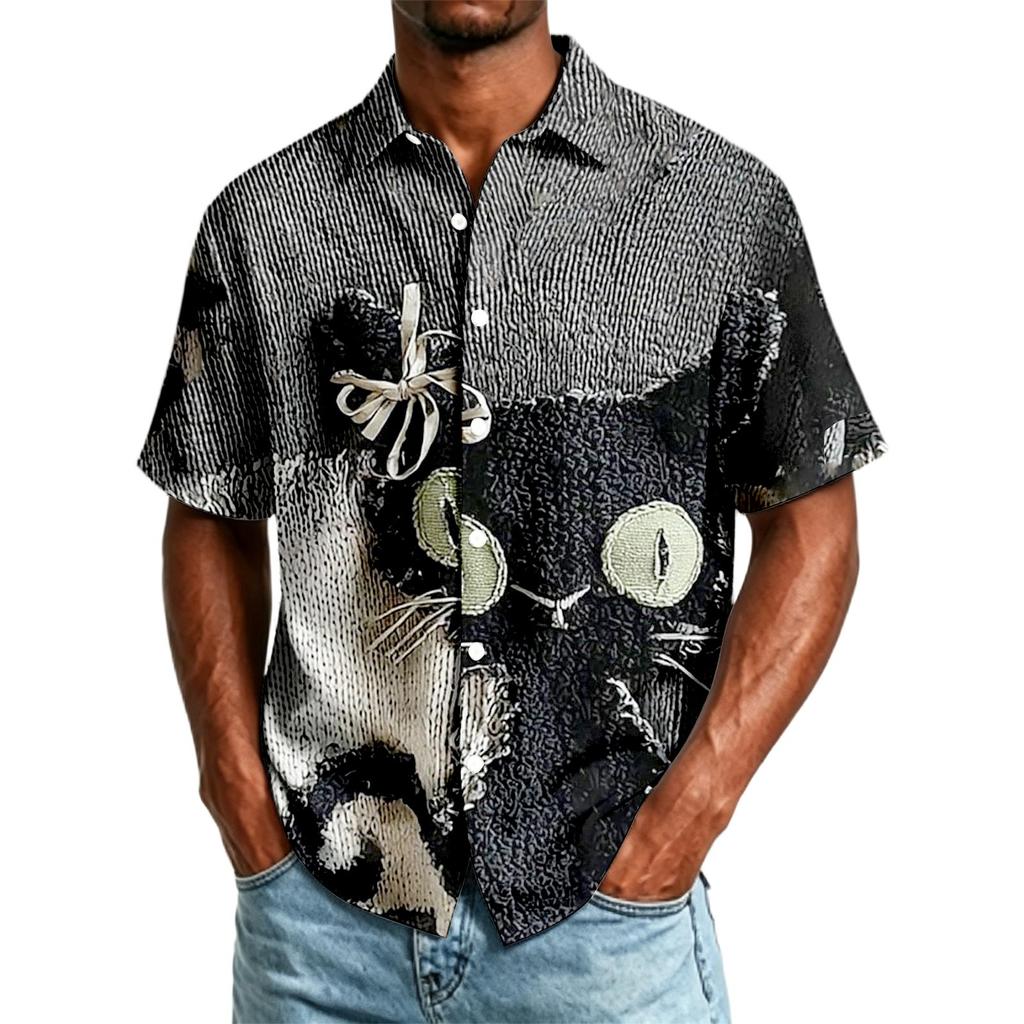 Men's Casual Short Sleeve Button Down Shirt Halloween Themed Printed Top Lightweight Breathable Fabric Relaxed Fit