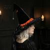 Abbigliamento a Tema Halloween Cappello da Strega per Donna, Grande Mago Nero in Velluto con Accessori per Costume Rete da Donna con Bordi Arricciati Costume per Adulti, Cosplay