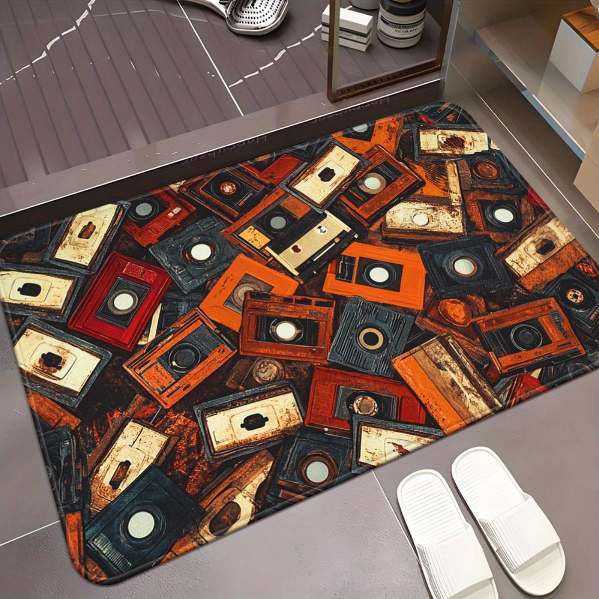 

1pc Cassette Clutter Pattern HD Printed Non-Slip Absorbent Machine Washable Polyester Mat - Indoor/Outdoor Multi-Use Door Mat fo 40x60cm