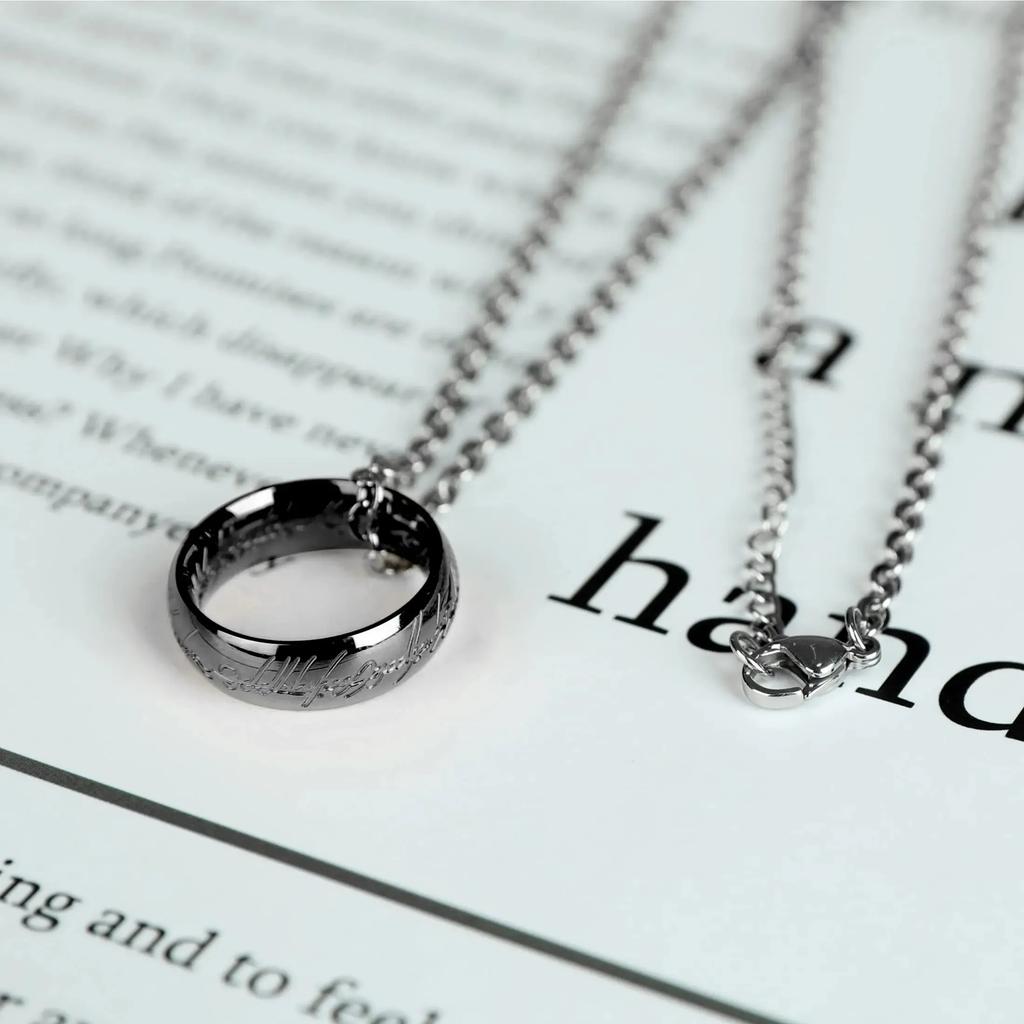 1pcs Stainless Steel Engraved Gold Plated New Fashion The Ring Pendant Necklace One Pc Ring Necklace for Men Women Party Gifts