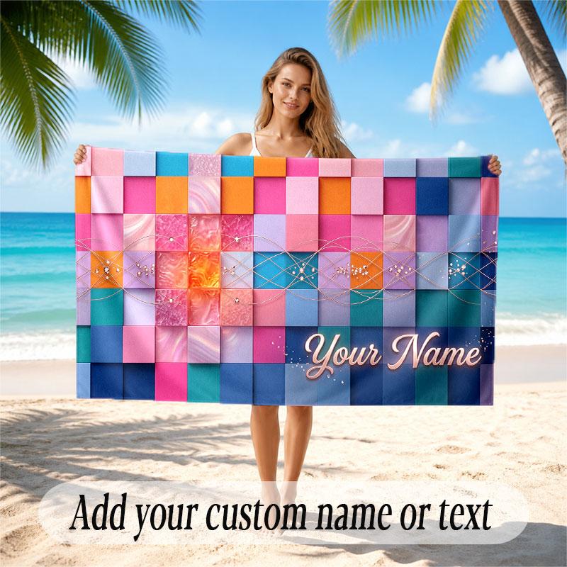 Neon Colorful Theme Soft Beach Towel Personalized Custom Name Text Towel Portable for Beach Pool Travel