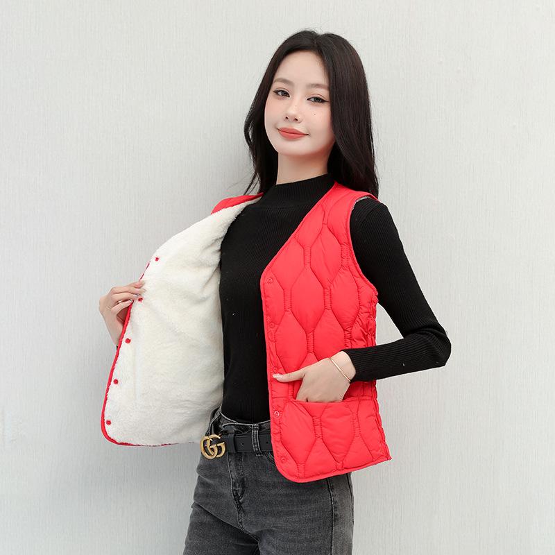 

Новый осенне-зимний пуховый хлопковый жилет женский бархатный утолщенный терможилет короткий жилет облегающий жилет для тела XXXXL145-160 красный