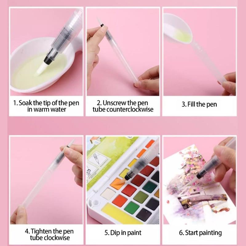 3 Pieces Large Capacity Watercolor Paint Brushes Refillable Art Brush Pen Flexible Nylon Bristles Portable Art Supplies