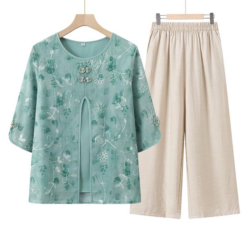 Elderly Women's Summer Floral Print Two-Piece Set