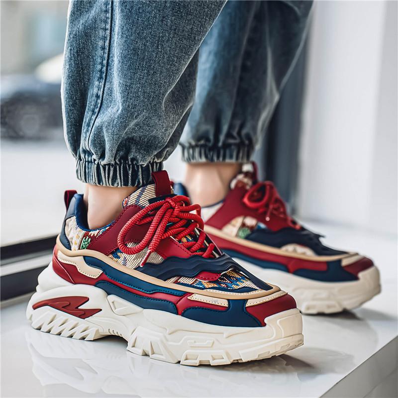 Spring and Summer New Breathable Casual Men's Shoes Thick-soled Wear-resistant Heightening Low-top Personalized Student Sports Dad Trendy Shoes