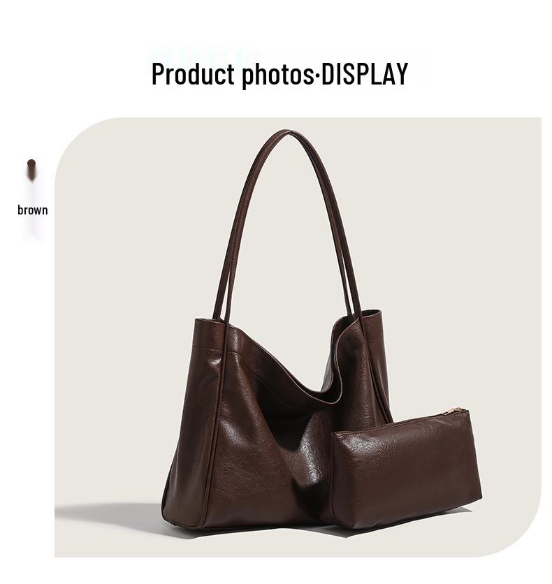 Trendy British-Style PU Leather Tote: Large Capacity, Versatile Commuter Shoulder Bag