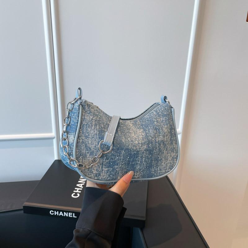 Women Shoulder Bag Fashion Denim Shoulder Bag, Simple Solid Color Handbag, Women's Chain, Underarm Hand, Women's Bag