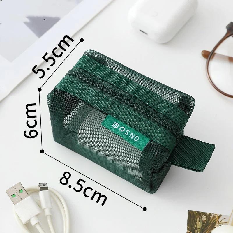 6Pcs/Set Transparent Mesh Storage Pouch Makeup Toiletry Bag Travel Organizer Cable Coin Key Earphone Charger Card Holder