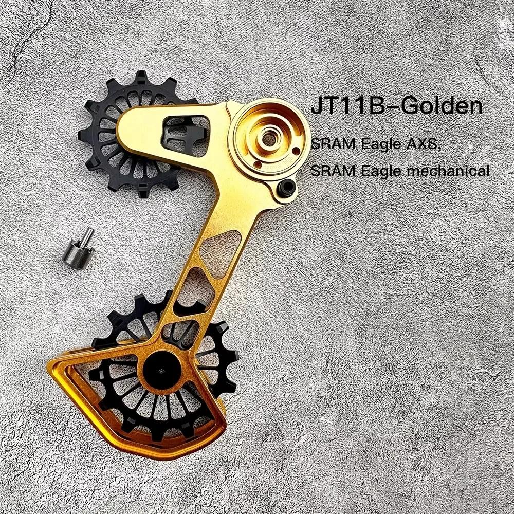 Bicycle transmission system with oversized cage pulley - compatible with Shimano SLX XT XTR SRAM Eagle AXS JT11B-Golden