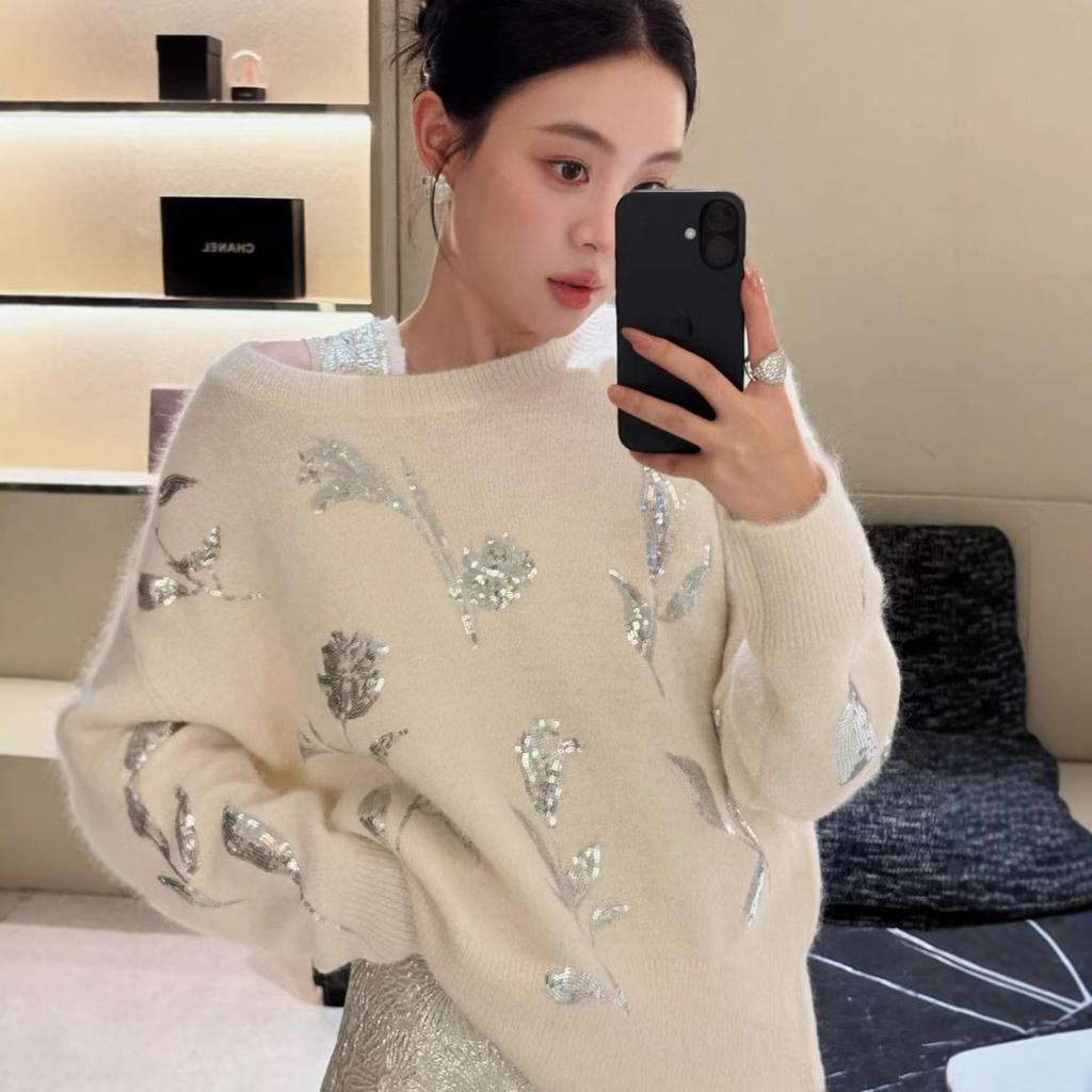 Dámská móda Ležérní Podzim Zima Květinový Vzor Potisk Dlouhý Rukáv Asymetrický Límec Svetry