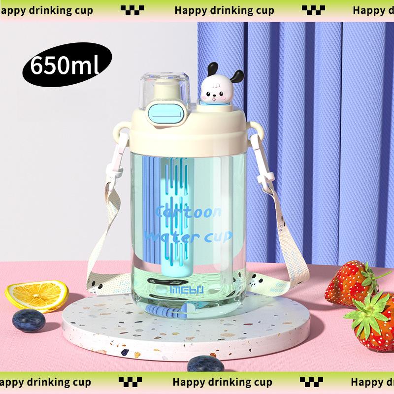 Creative Doll Double Drinking Fruit Teacup Independent Tea Warehouse Direct Drinking Straw Dual-purpose Water Cup Crossbody Strap Plastic Cup