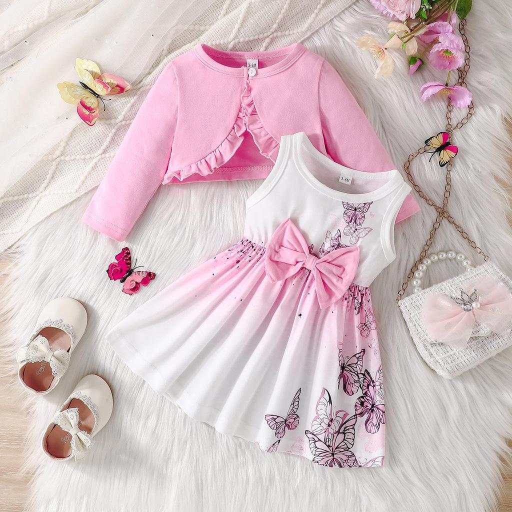Vestiti per bambine 3M-5Y, modelli primaverili e autunnali, abito scialle, abito colorato con collo alto e giacca tinta unita, abito da bambina in due pezzi