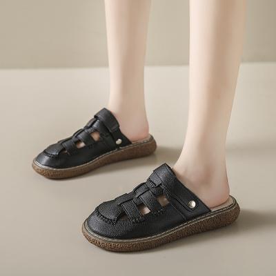 Sandales d'été pour femmes, chaussures pieds nus à plateforme en cuir de luxe pour femmes, tendances 2024, pantoufles de mode d'extérieur confortables