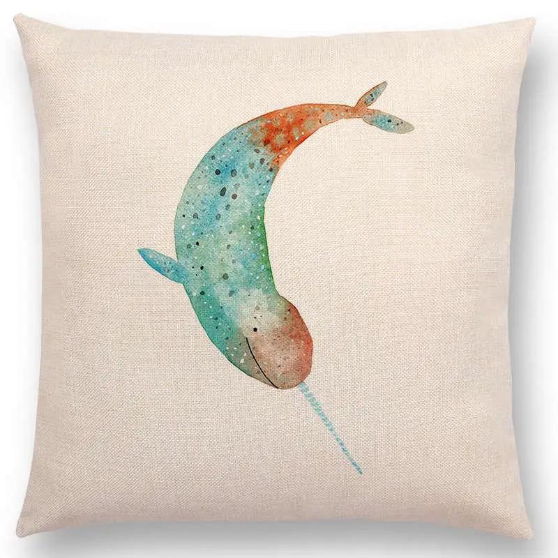 Newest Fashion Nordic Style Whale Cushion Cover Ocean Whales Home Pillow Case Linen Cotton Pillows Covers