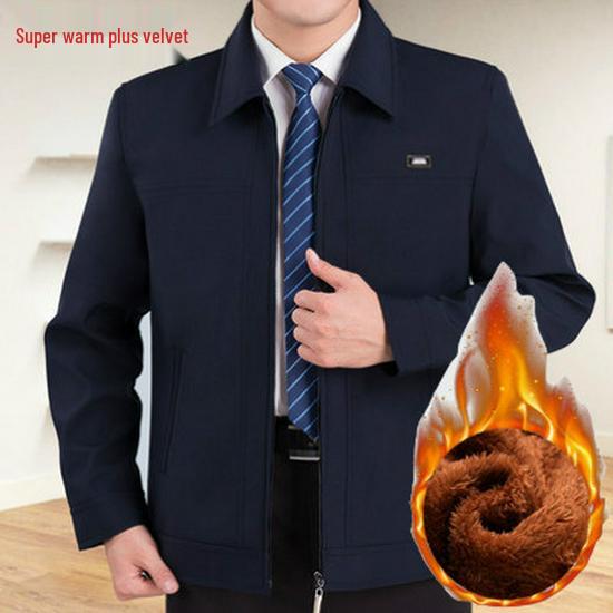Men's Lapel Jacket - Mid-Aged & Elderly Spring/Autumn/Winter Overcoat Dad's Wear