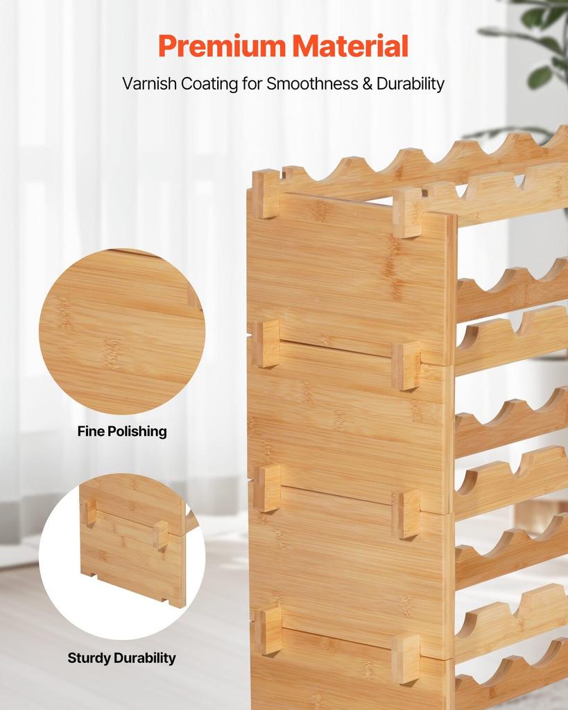 Rack de Vinhos Modular Empilhável para 72 Garrafas, 8 Níveis, Rack de Armazenamento de Vinhos de Chão Autoportante, Prateleira de Exibição de Vinhos Resistente, Prateleiras Sem Oscilação, Fácil