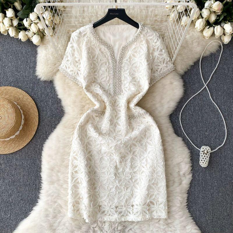 Niche Style Lace Dress Summer Slimming Heavy Industry Beads