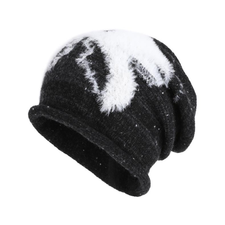 Splicing Fashion Plush Design Women Casual Knitted Hat For Autumn Winter And