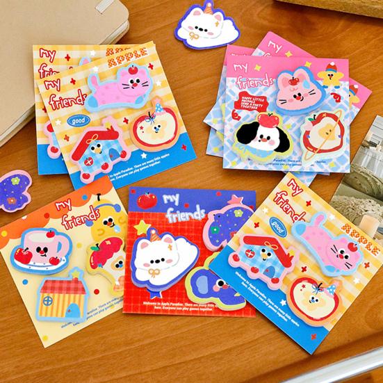 Lot de 4 Carnets Adhésifs Animaux Mignons Dessin Animé Multi-Formes pour Étudiants Journaling Rappels Forte Adhésion Fournitures de Bureau École