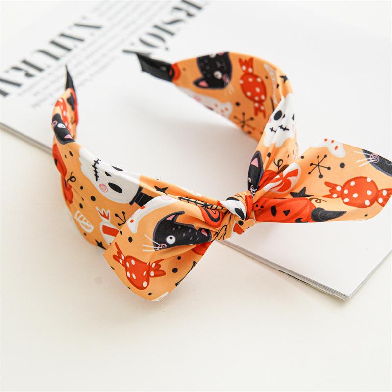 Halloween Skeleton Pumpkin Fabric Crossover Wide Headband Women's Printed Ghost Festival Gut Hair Bands