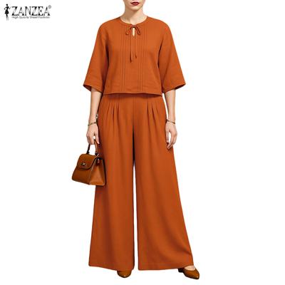 Lässiges zweiteiliges Anzug-Set für Damen mit 3/4-Ärmeln, Bluse und Hose