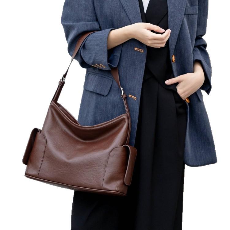 Vegetable Tanned Leather Women's Crossbody Tote - Soft, High-End Cowhide, Large Capacity, Underarm Design