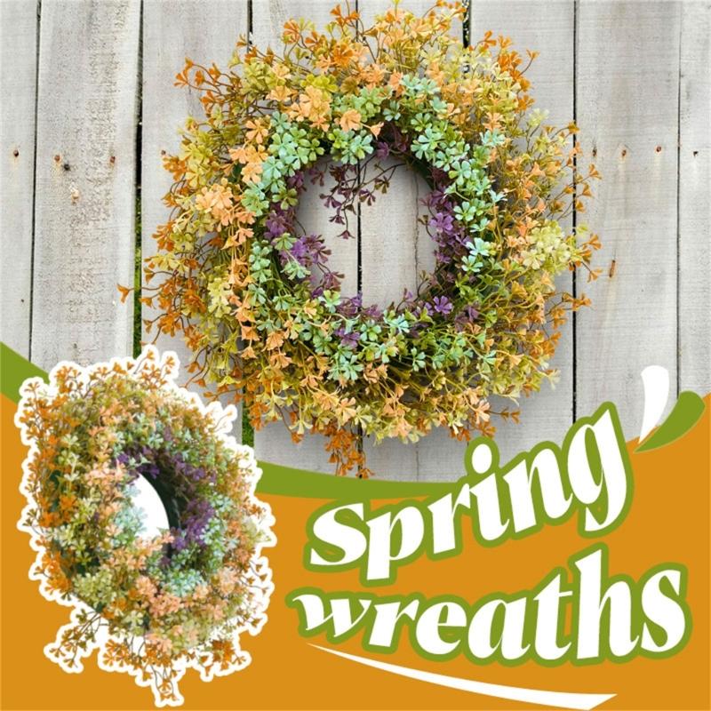 Artificial Wreath for Front Door Spring Decorative Floral Window Hanging Wreath Wall Home Decor for Seaason Decorating