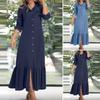 2022 Autumn Women’s Elegant Androgynous Long-Sleeve Denim Cardigan Dress with Turn-Down Collar