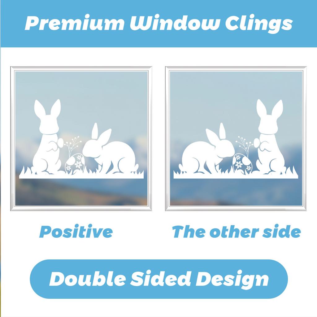 White Jumping Bunny Easter Window Clings Static Cling for Home Party Scene Decoration Removable Reusable