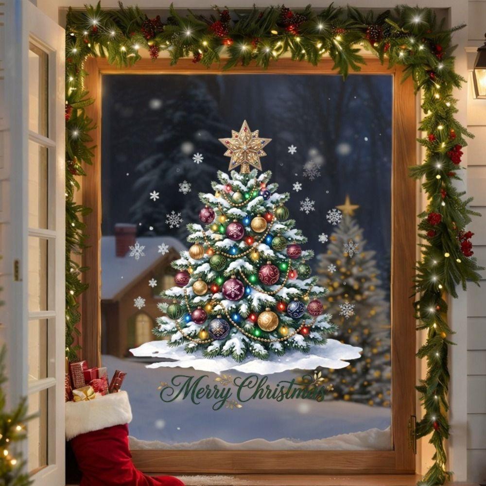 PVC Christmas Window Stickers Electrostatic Whole Sheet Xmas Wall Sticker Reusable Christmas Glass Window Stickers New Year