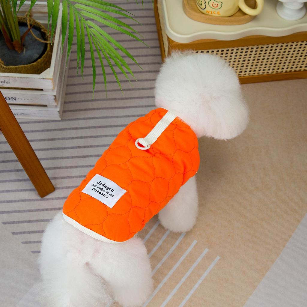 Quilted Cotton Vest for Small Dogs and Cats - Two-Legged, Leash-Attachable Winter Apparel.