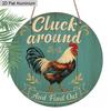 2D Flat Aluminum Funny Chicken Sign Round Metal Sign, Funny Farm Animal Door Hanger for Backyard Barn Fence Decoration, Pre-Drilled Holes for Easy