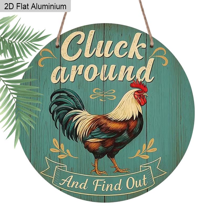

2D Flat Aluminum Funny Chicken Sign Round Metal Sign, Funny Farm Animal Door Hanger for Backyard Barn Fence Decoration, Pre-Drilled Holes for Easy aluminum