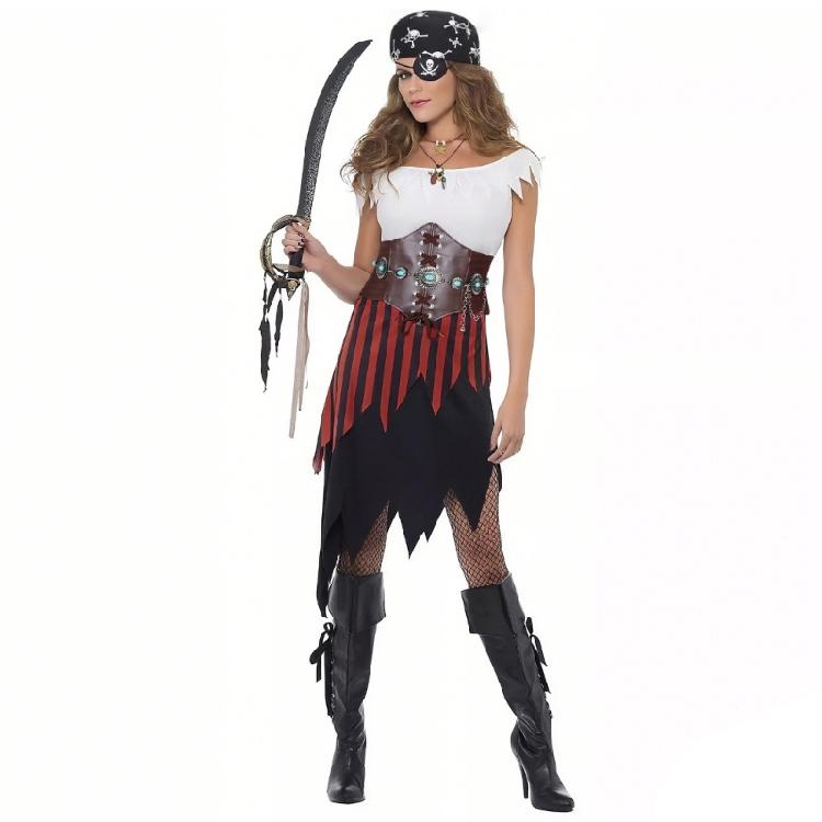 Akcesoria do Kostiumu Pirata na Halloween Średniowieczny Gorset Bandana Chusta na Głowę, Opaski na Oko Naszyjnik Pasek do Talii dla Kobiet Dziewcząt