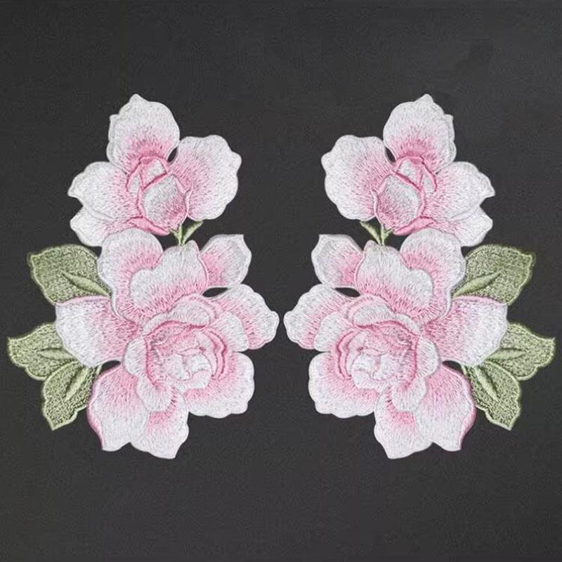 

1 пара сине-розовых цветочных швейных мотивов, кружевная нашивка-аппликация для ремонта и украшения одежды розовый