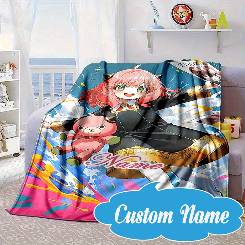 Custom Name Adventure Cute Anya Blanket bed sofa Blanket Flannel Blanket for Camping, Hiking, Picnic Essentials,gift for Fan family