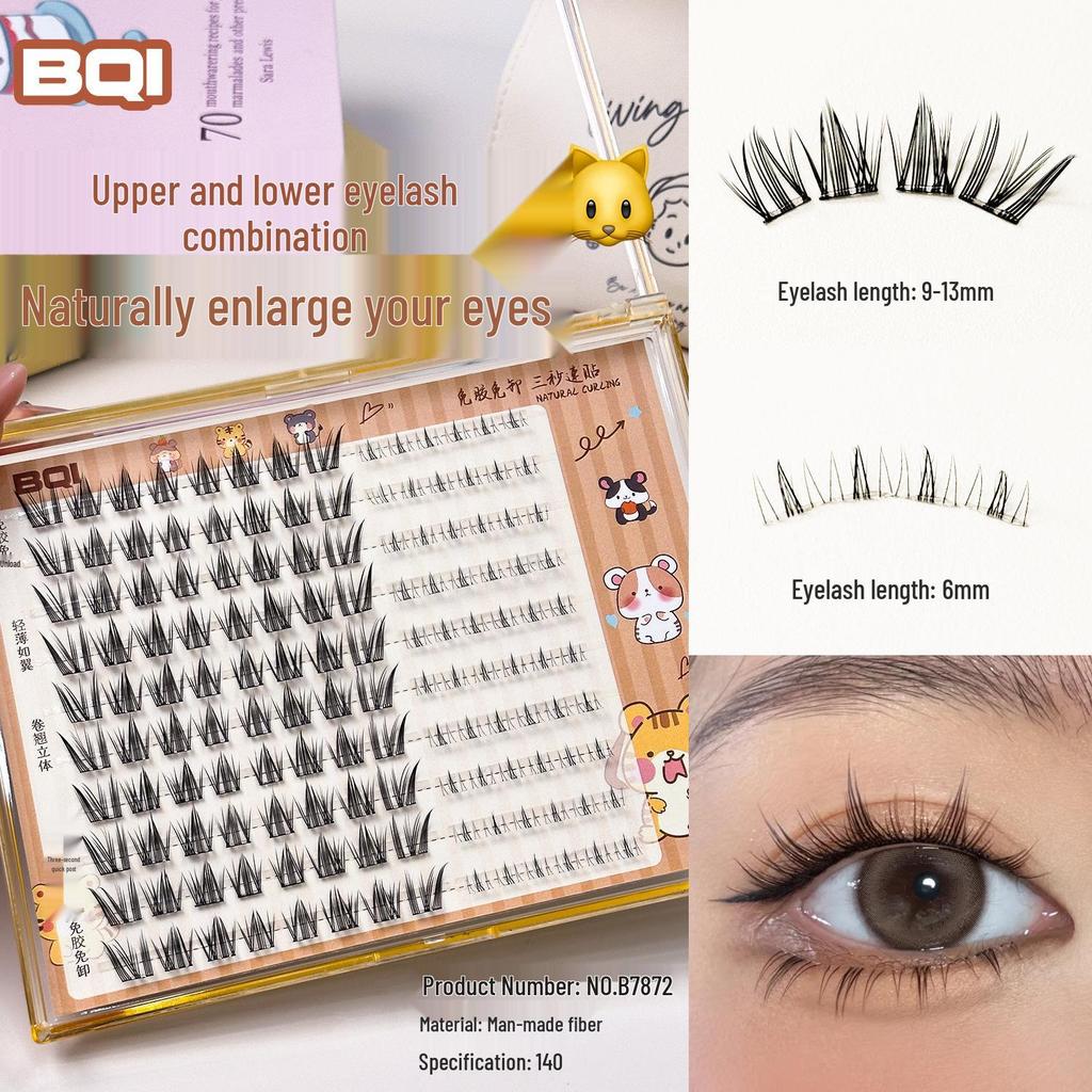 BQI Glue-Free Black Peach Blossom Manga Style Natural Curl False Eyelashes for Women