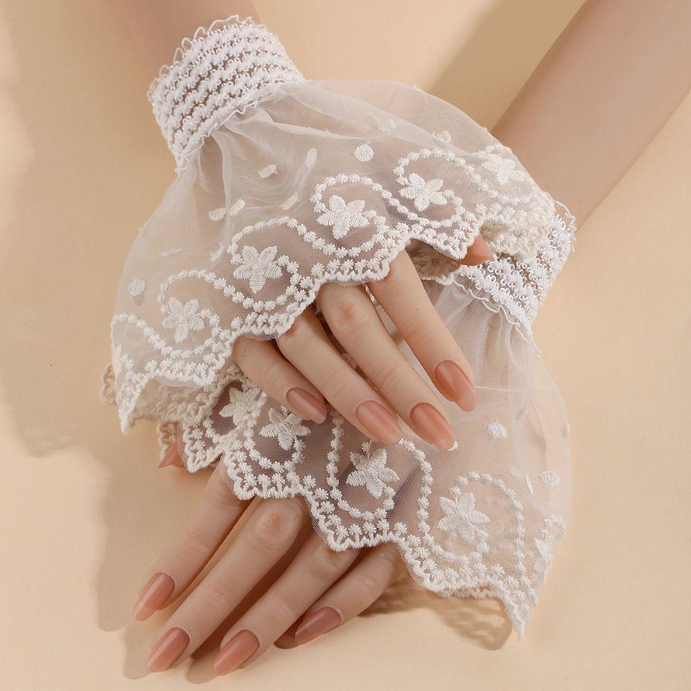 Pleated Elastic Sleeve Cuffs Double Layer Horn Cuffs Decoration Lace Sleeve Women's Daily Wear