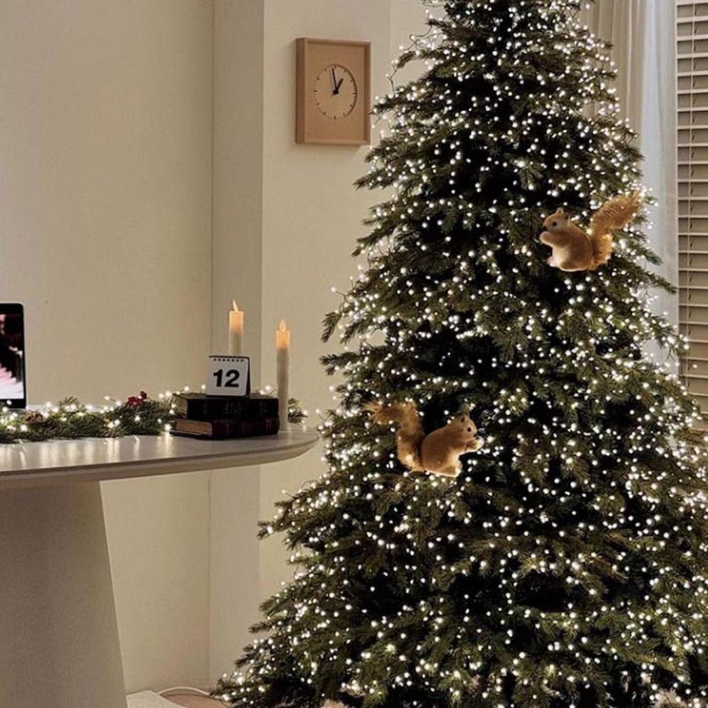 Simulation Christmas Tree Squirrel Pendant Flocking Squirrel Hanging Ornament Gift