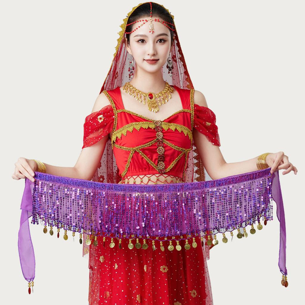 Damen Hoch taillierter sexy Pailletten-Halbrock Taillen-Accessoires Pailletten-Bauchtanz-Taillenschal