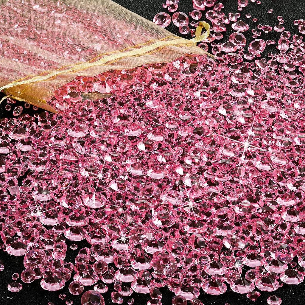 Hicarer 7000 Pieces Diamond Decorations Bling Bling Diamond Vase Filler Acrylic Gem Table Scatter Crystals in Four Sizes Table Decorations for